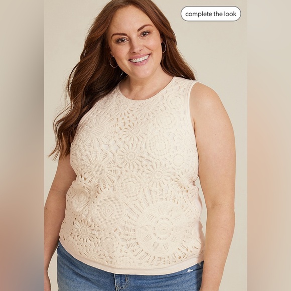 Maurices Crochet Front Tank - “Almond Cream” - Picture 9 of 10